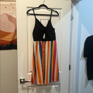 Colorful Striped Dress with Black Top